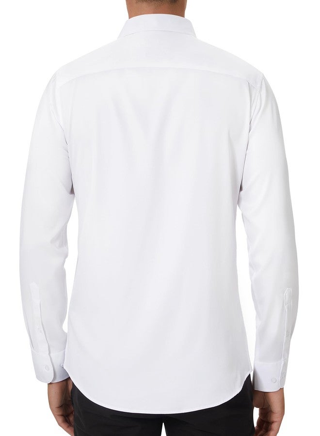 DEMEANOR Slim Fit White Dress Shirt for Men White Button Up Long Sleeve Shirt Wrinkle Free Stretch Fitted Wedding Shirts Formal - Image 3